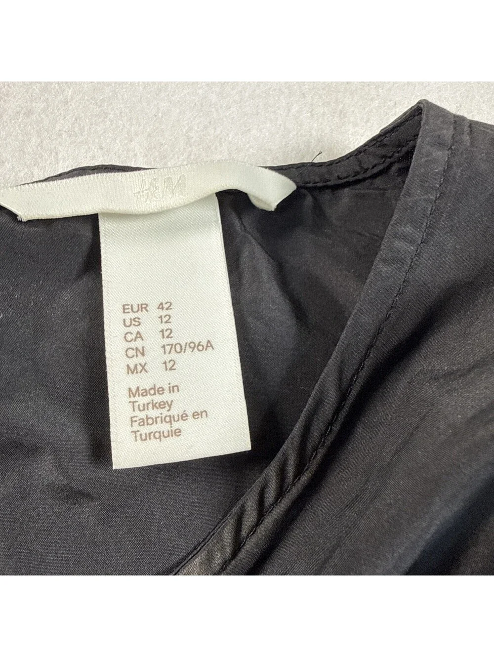 H&M Black Ruched Puff Sleeve Blouse Women's Size 12 Pre Owned